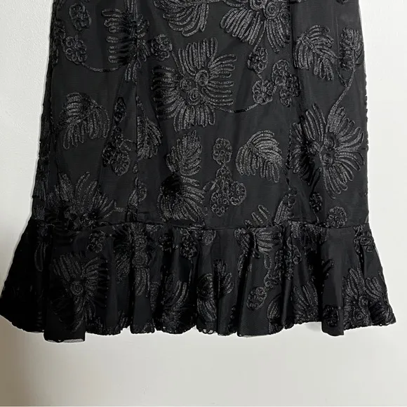 H by Halston Black Floral Motif Bell Hem Dress