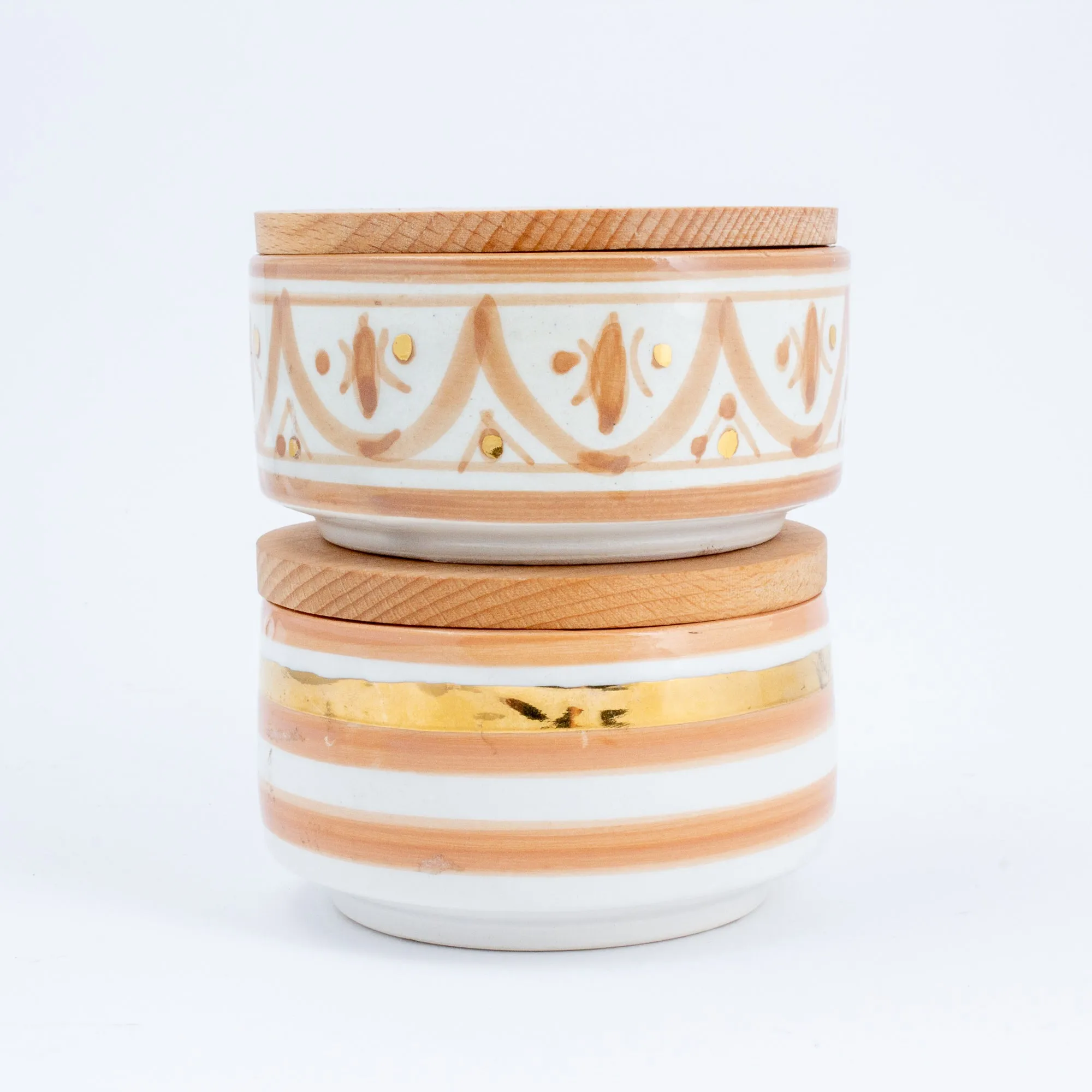 Handmade Nude Glazed Moroccan Ceramic Boxes with 12K Gold Accents