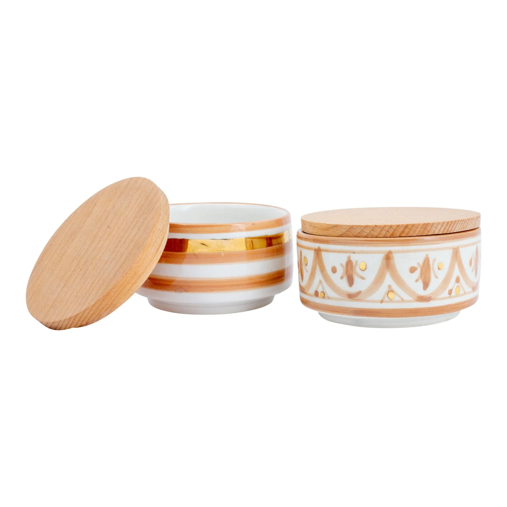 Handmade Nude Glazed Moroccan Ceramic Boxes with 12K Gold Accents