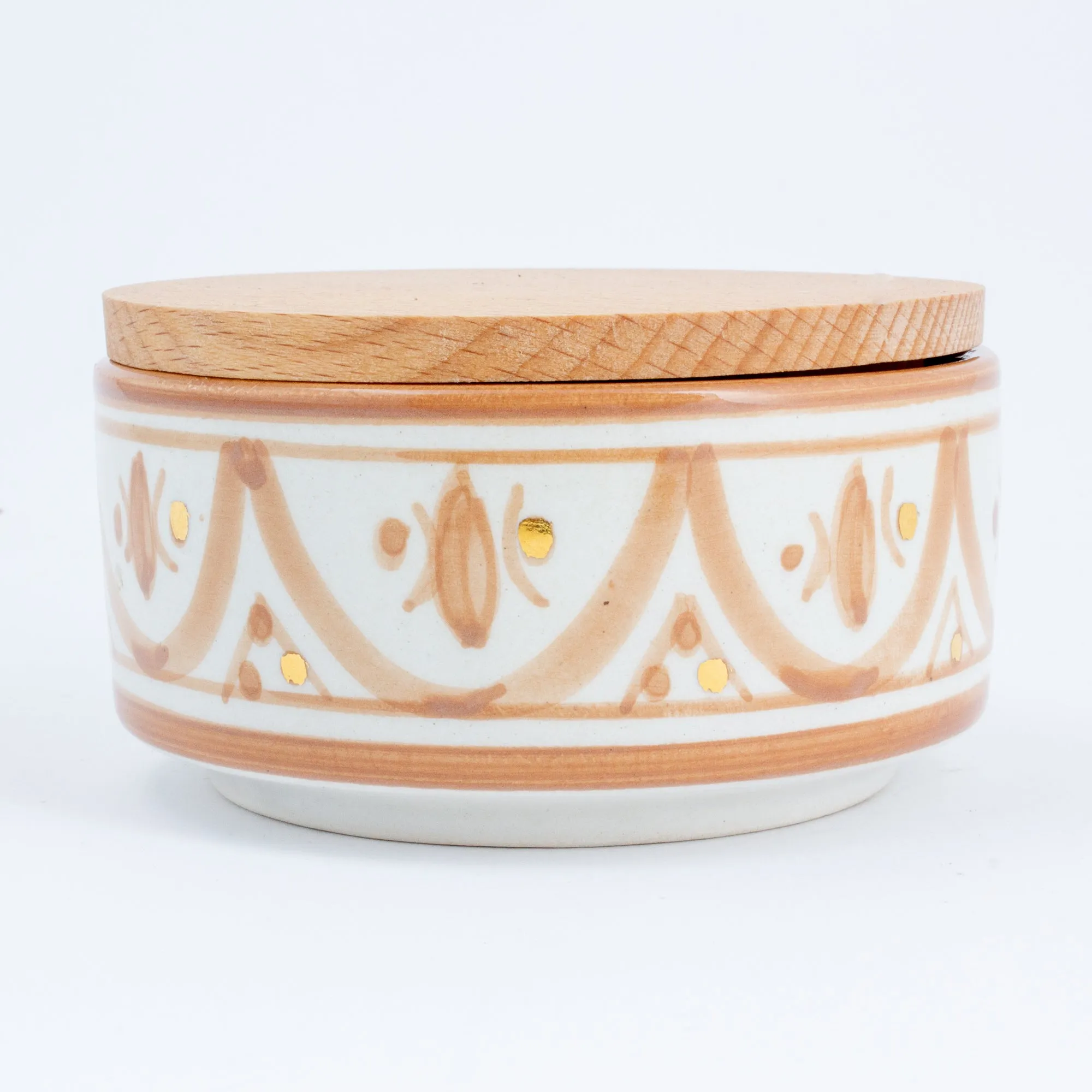 Handmade Nude Glazed Moroccan Ceramic Boxes with 12K Gold Accents