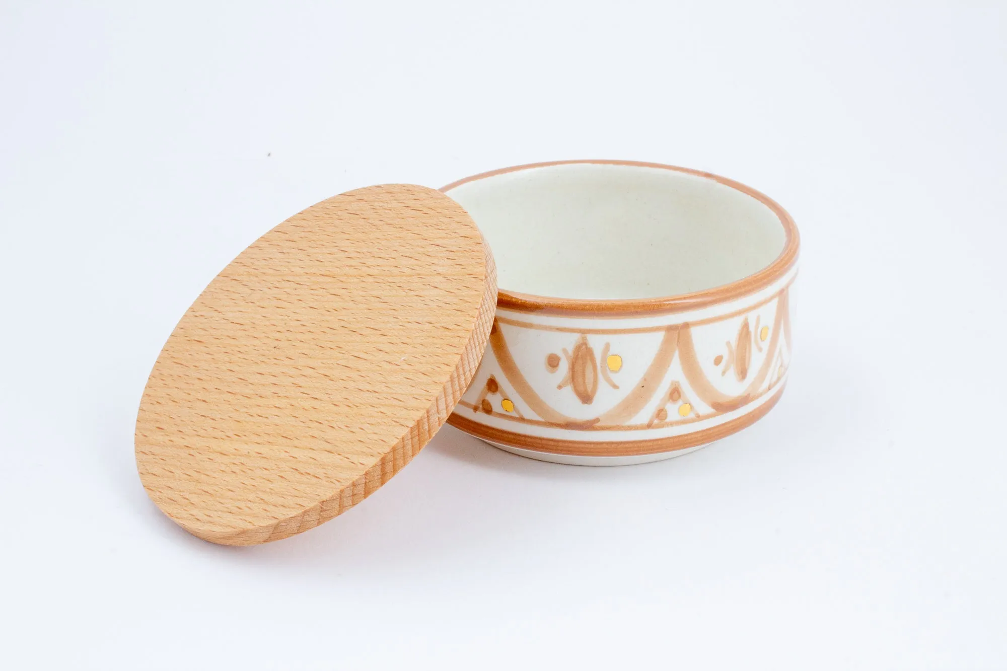 Handmade Nude Glazed Moroccan Ceramic Boxes with 12K Gold Accents