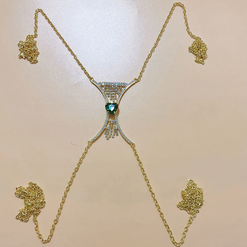 Heart Shaped Tassel Design Rhinestone Body Chain