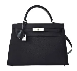 Hermes Black 32cm Epsom Sellier Kelly Palladium Hardware X