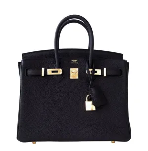 Hermes Black Baby Birkin 25cm Togo Gold Hardware X Stamp