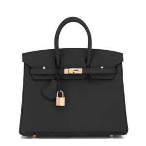 Hermes Black Birkin 25cm Togo Rose Gold Hardware