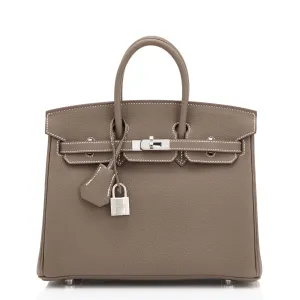 Hermes Etoupe Birkin 25cm Togo Palladium Hardware