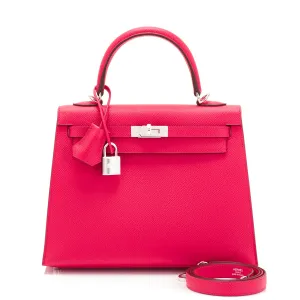 Hermes Kelly 25 Rose Extreme Pink Epsom Sellier Bag Palladium