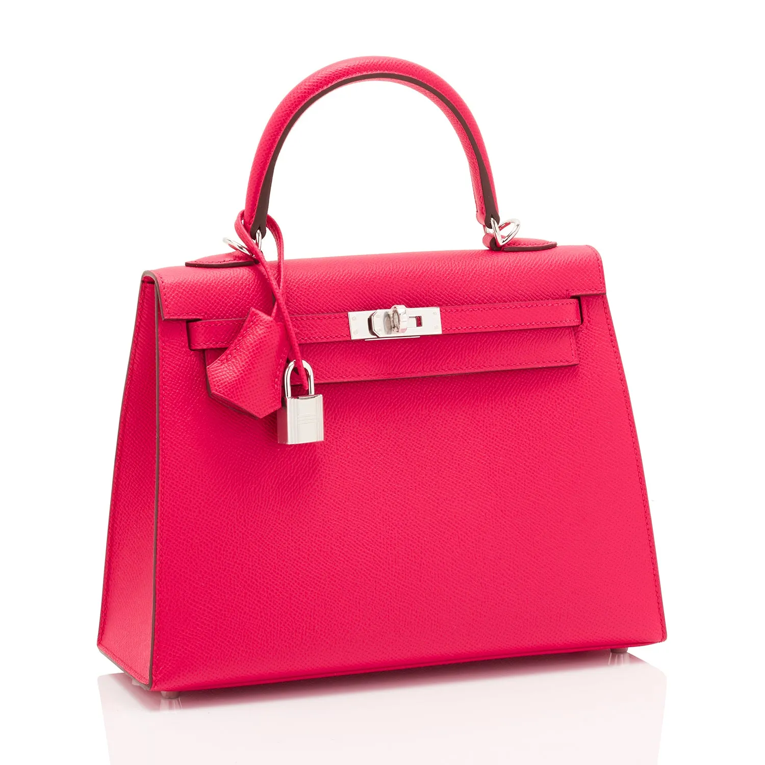 Hermes Kelly 25 Rose Extreme Pink Epsom Sellier Bag Palladium