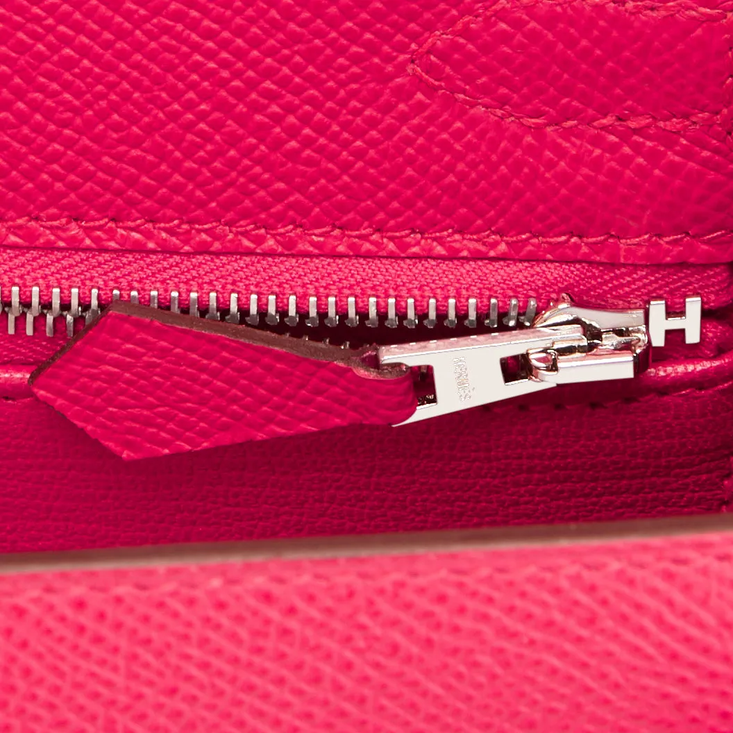 Hermes Kelly 25 Rose Extreme Pink Epsom Sellier Bag Palladium
