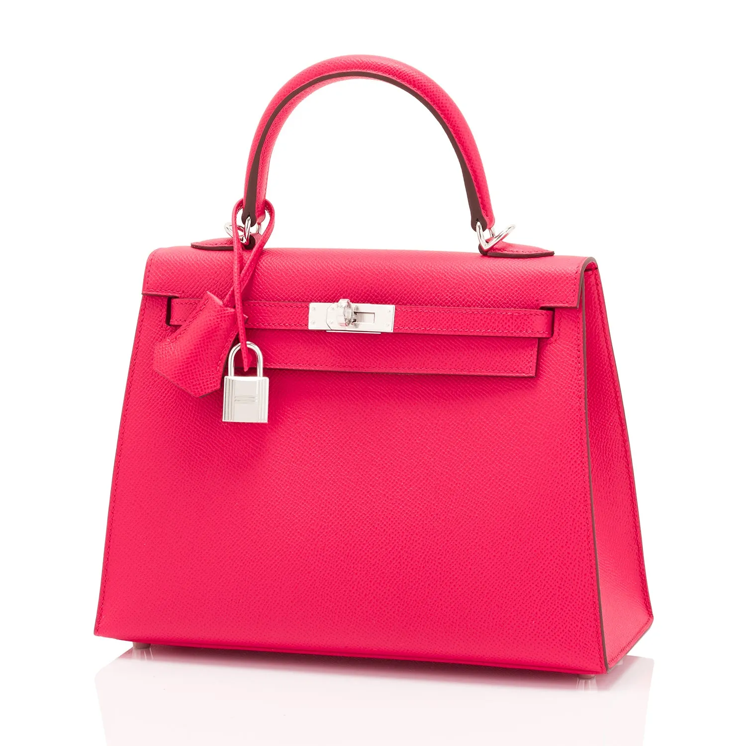 Hermes Kelly 25 Rose Extreme Pink Epsom Sellier Bag Palladium
