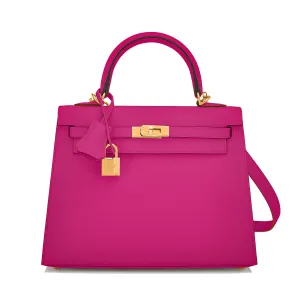 Hermes Kelly 25 Rose Pourpre Pink Epsom Sellier Bag Gold