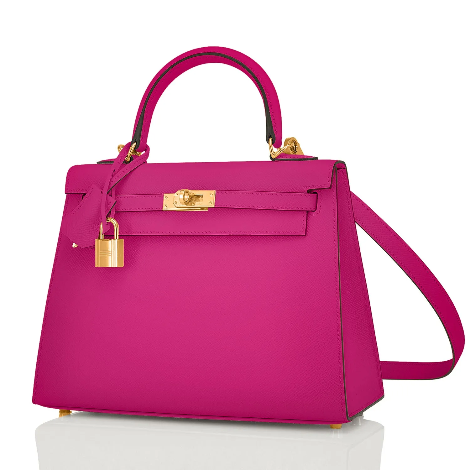 Hermes Kelly 25 Rose Pourpre Pink Epsom Sellier Bag Gold