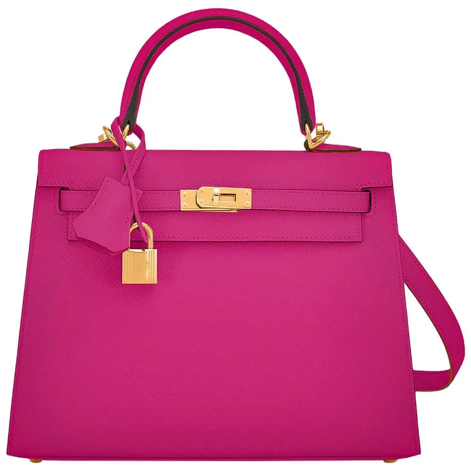 Hermes Kelly 25 Rose Pourpre Pink Epsom Sellier Bag Gold