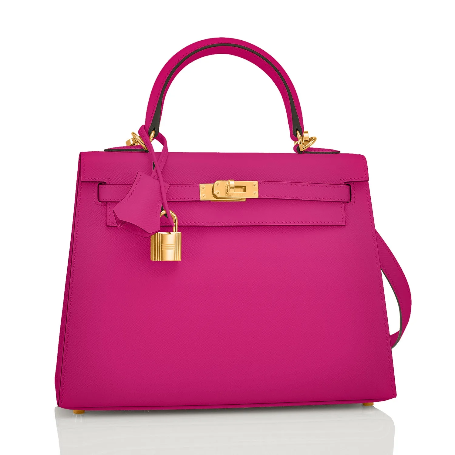 Hermes Kelly 25 Rose Pourpre Pink Epsom Sellier Bag Gold