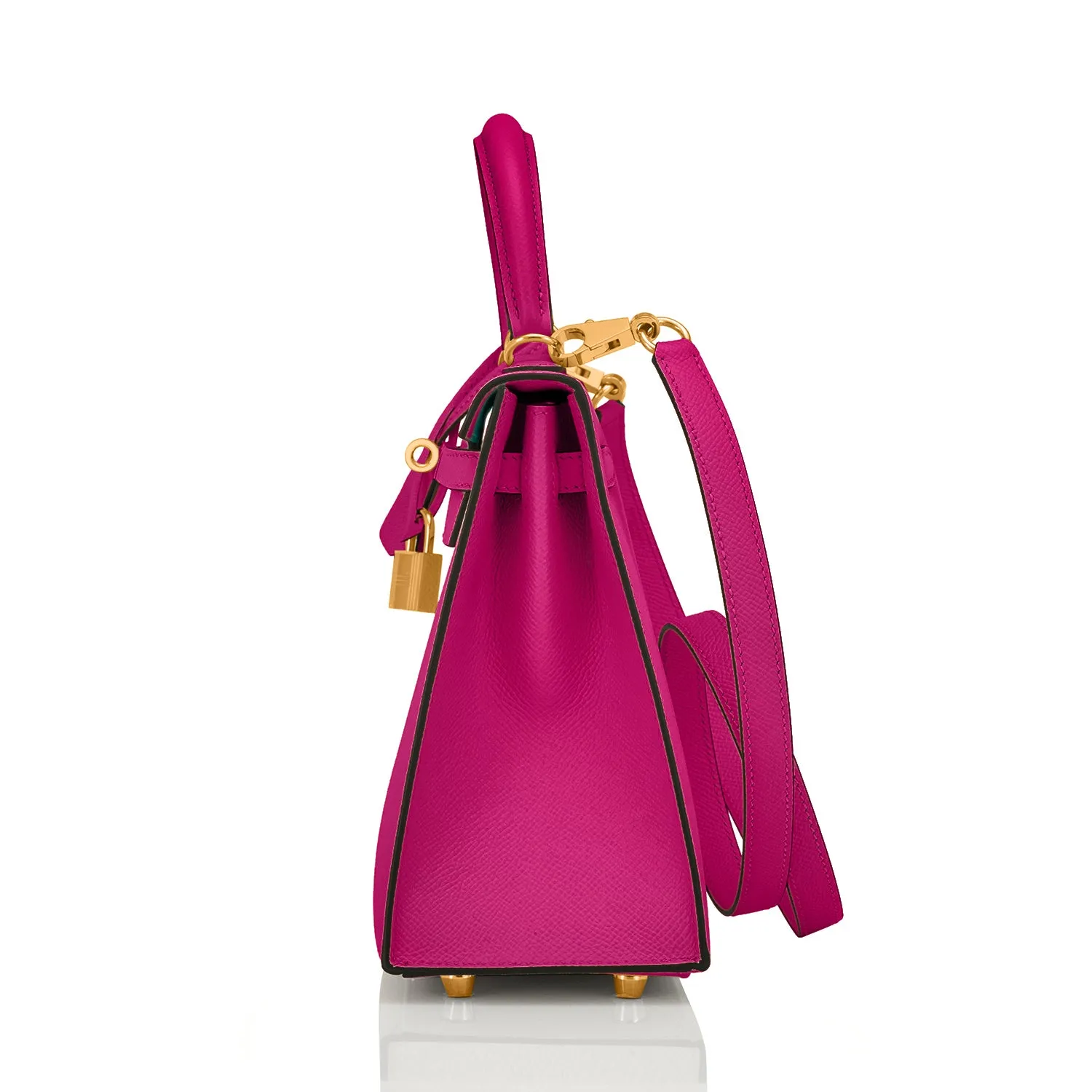 Hermes Kelly 25 Rose Pourpre Pink Epsom Sellier Bag Gold