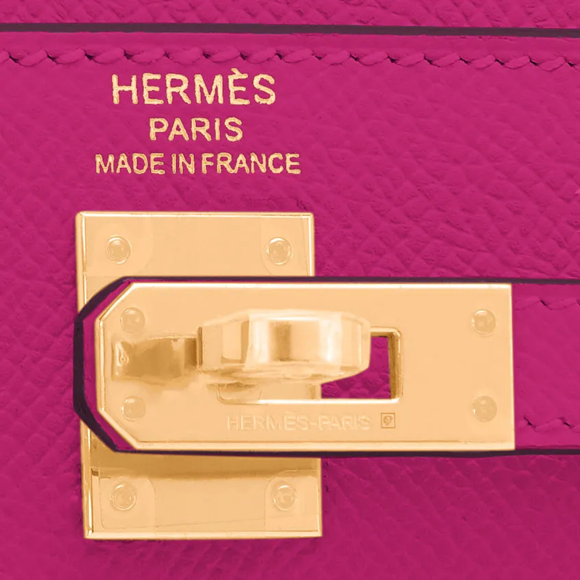 Hermes Kelly 25 Rose Pourpre Pink Epsom Sellier Bag Gold