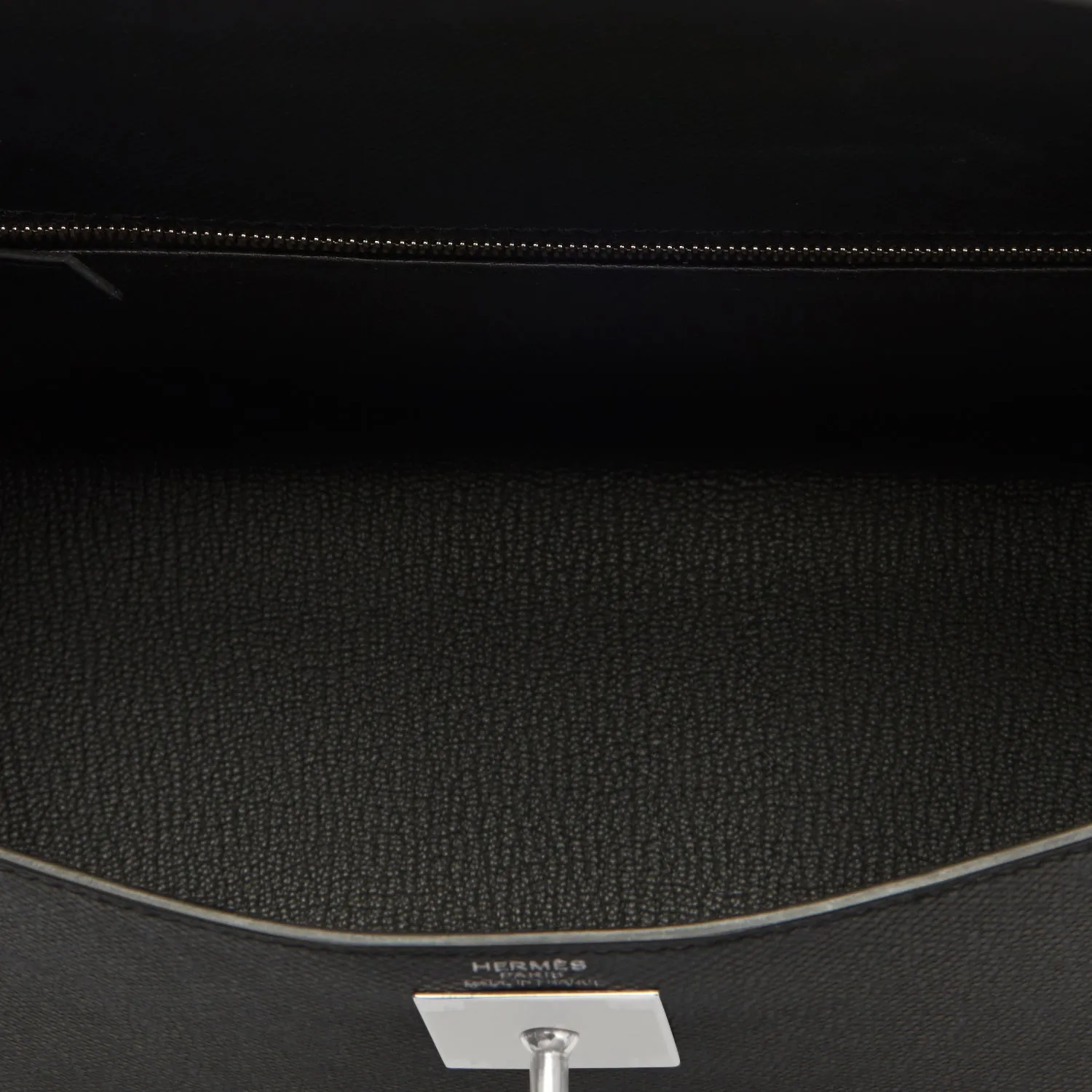 Hermes Kelly 28cm Black Epsom Sellier Palladium Hardware Shoulder Bag