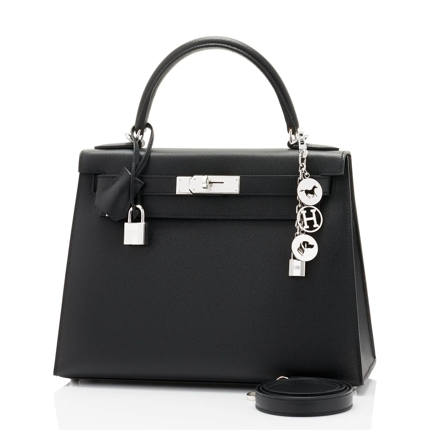 Hermes Kelly 28cm Black Epsom Sellier Palladium Hardware Shoulder Bag