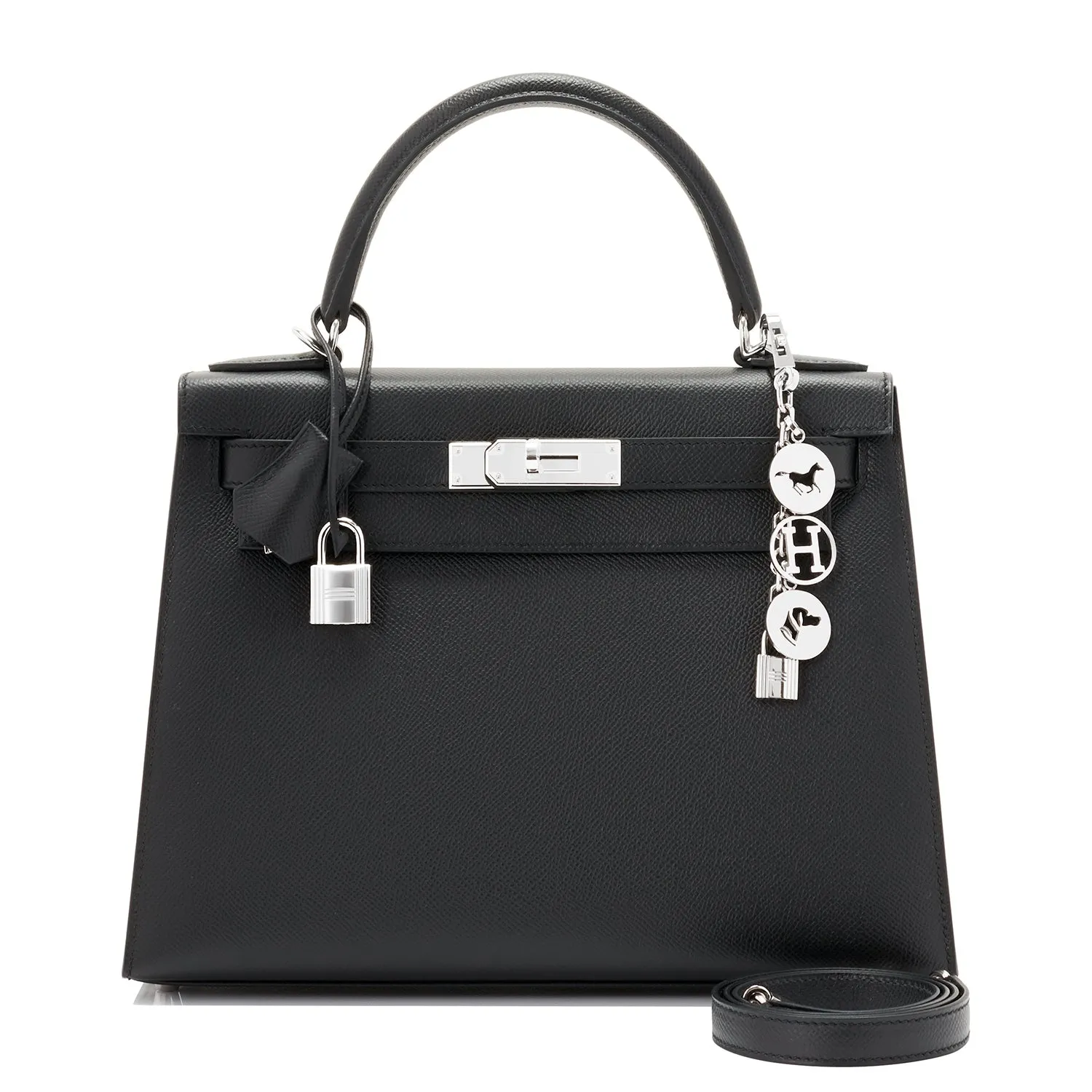 Hermes Kelly 28cm Black Epsom Sellier Palladium Hardware Shoulder Bag