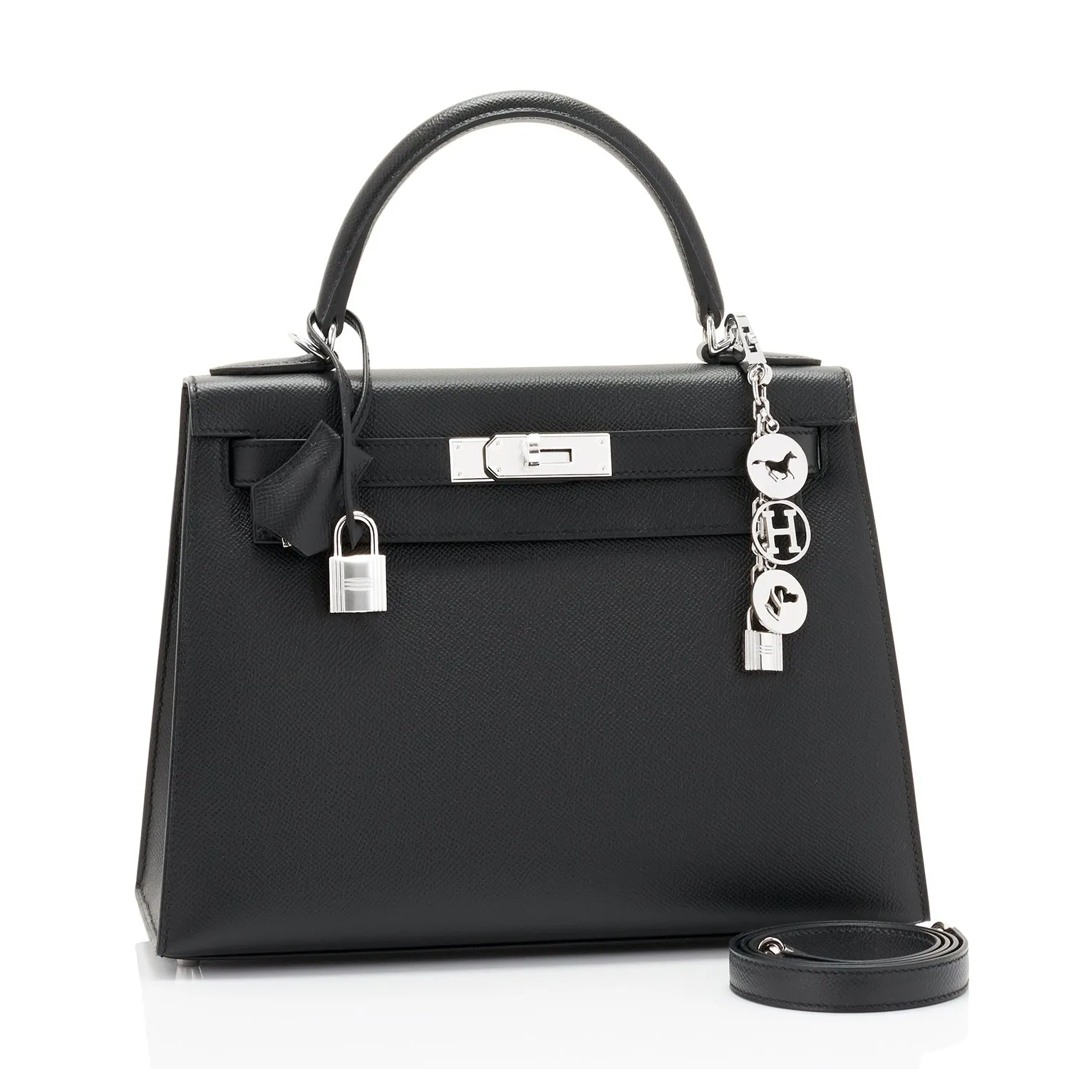 Hermes Kelly 28cm Black Epsom Sellier Palladium Hardware Shoulder Bag