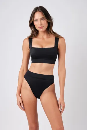 High-Cut High-Waisted Bikini Bottom BLACK