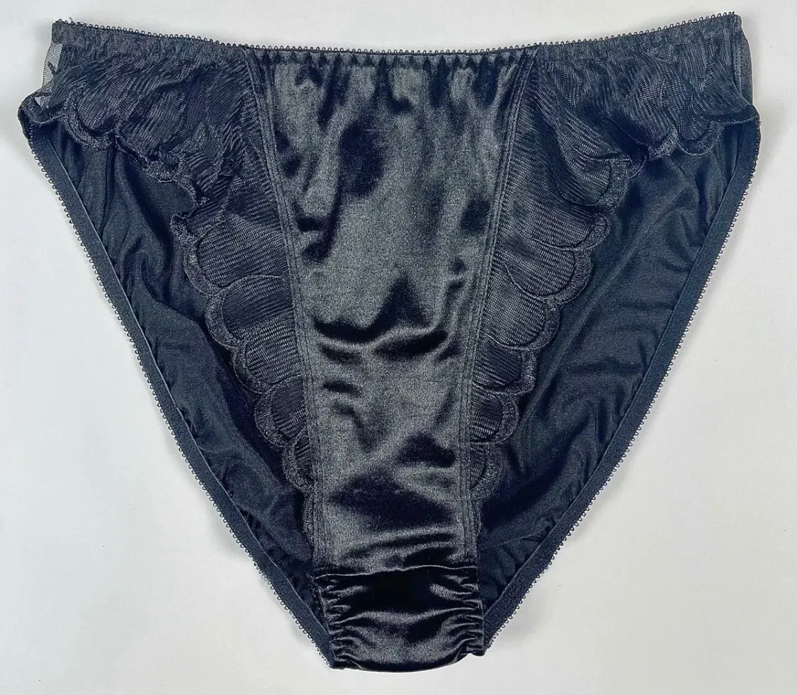 High Leg Satin Panty Mesh Trim