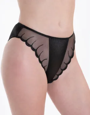 High Leg Satin Panty Mesh Trim