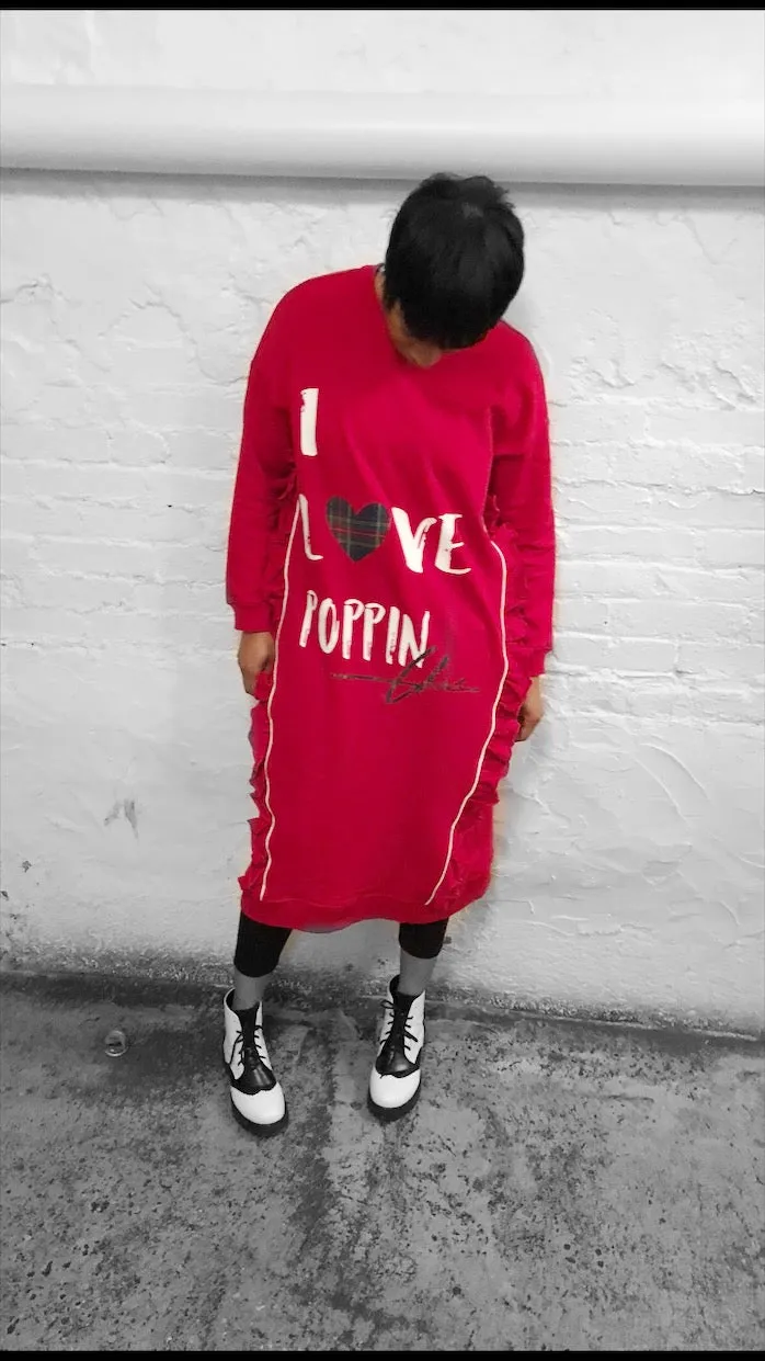 I LOVE POPPIN Chic Long Ruffled Sweat Dress