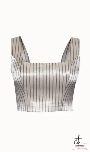 Ivory and Grey Striped Crop Top