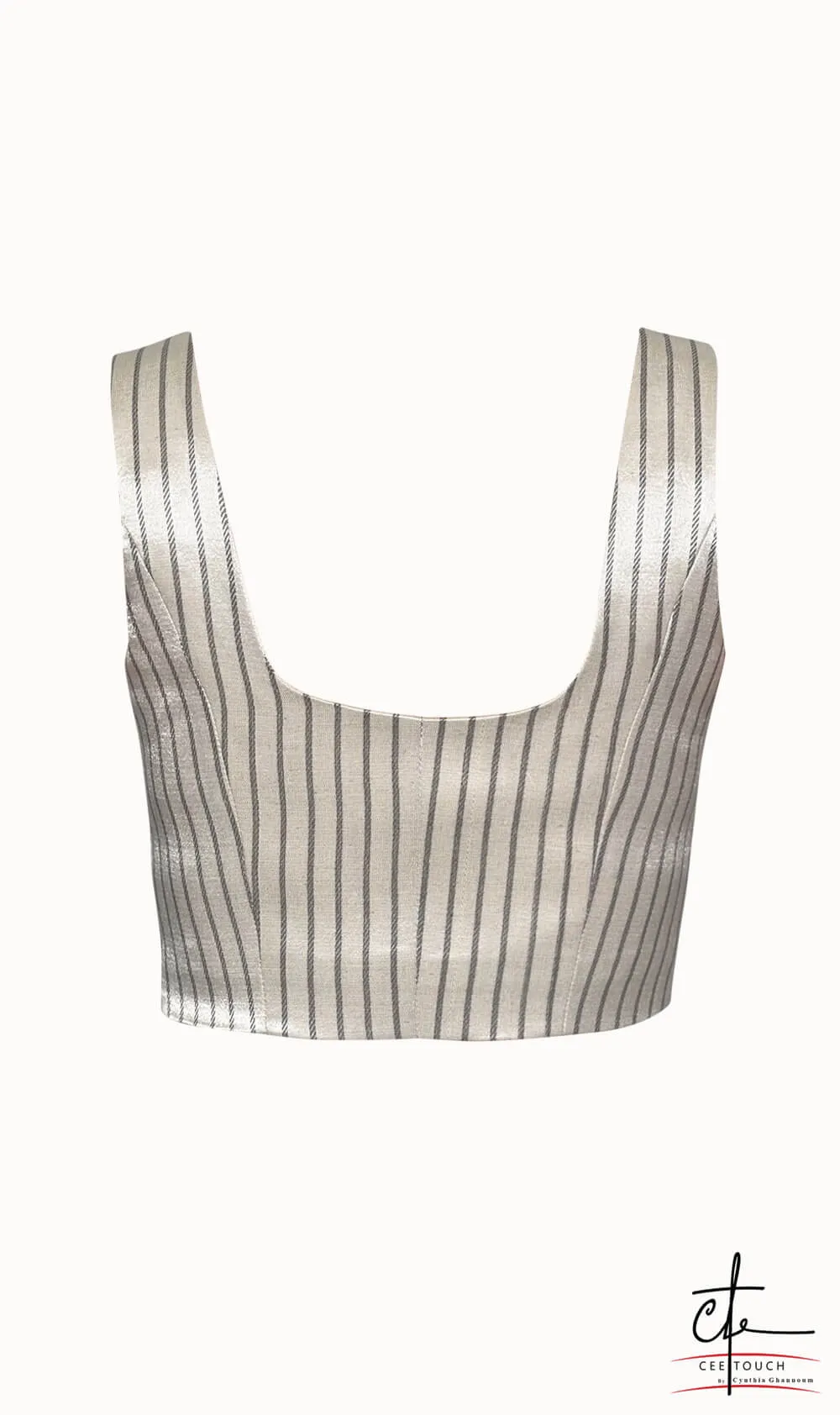 Ivory and Grey Striped Crop Top