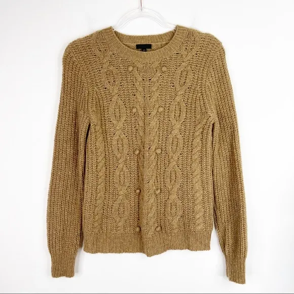 J. Crew Collection Italian Cashmere Blend Cable Knit Pom Pom Sweater, XS