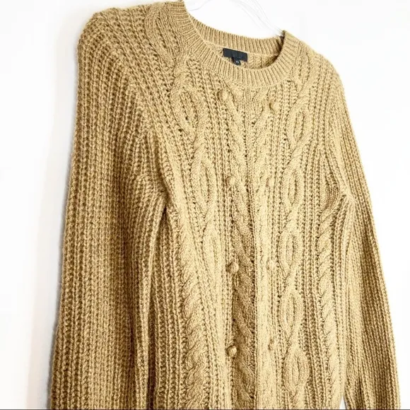 J. Crew Collection Italian Cashmere Blend Cable Knit Pom Pom Sweater, XS