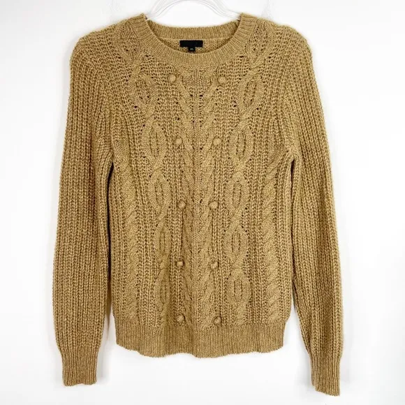 J. Crew Collection Italian Cashmere Blend Cable Knit Pom Pom Sweater, XS