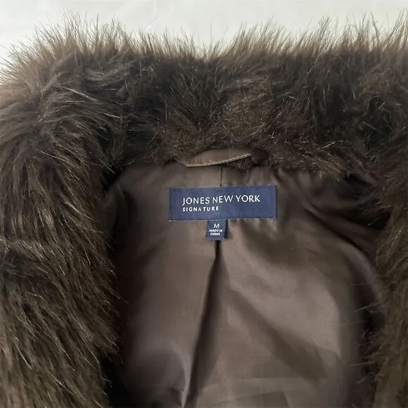 Jones New York Women's Brown Faux Fur Vest Size M Stylish Layering
