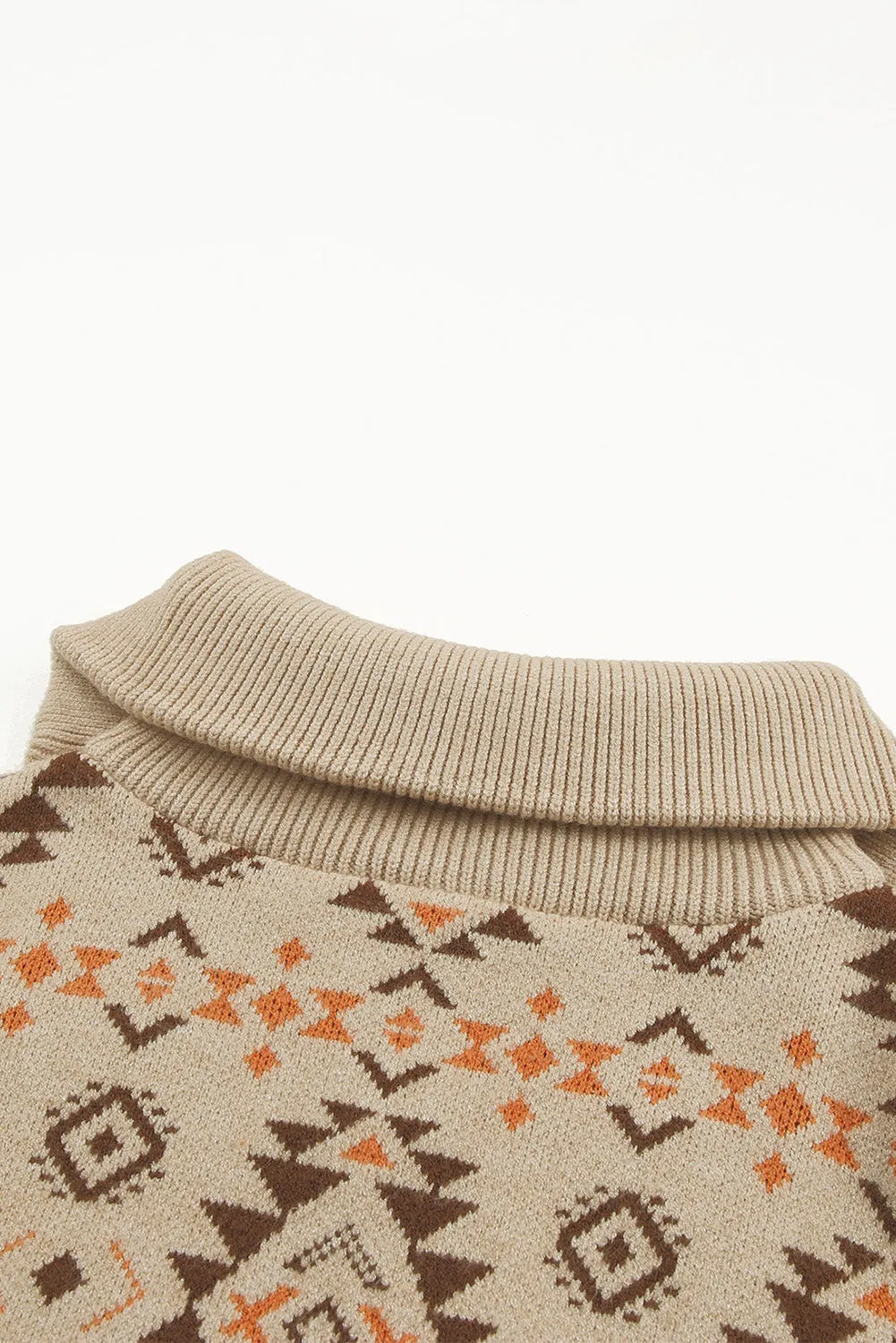 Khaki Aztec Knitted Drop Shoulder Zipped Sweater