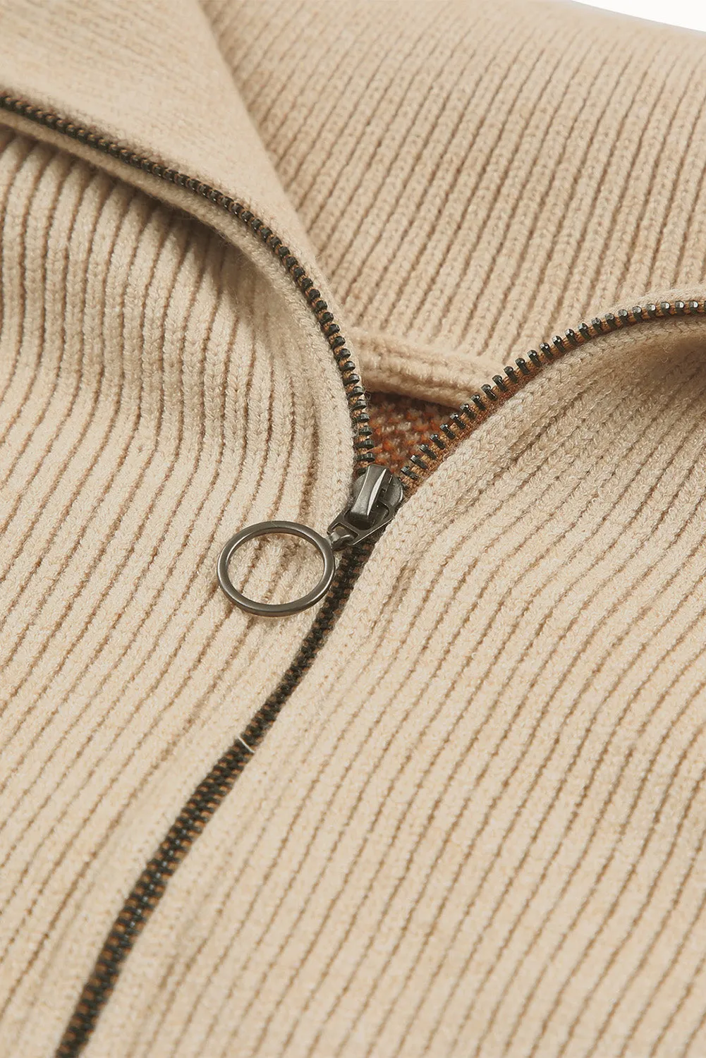 Khaki Aztec Knitted Drop Shoulder Zipped Sweater