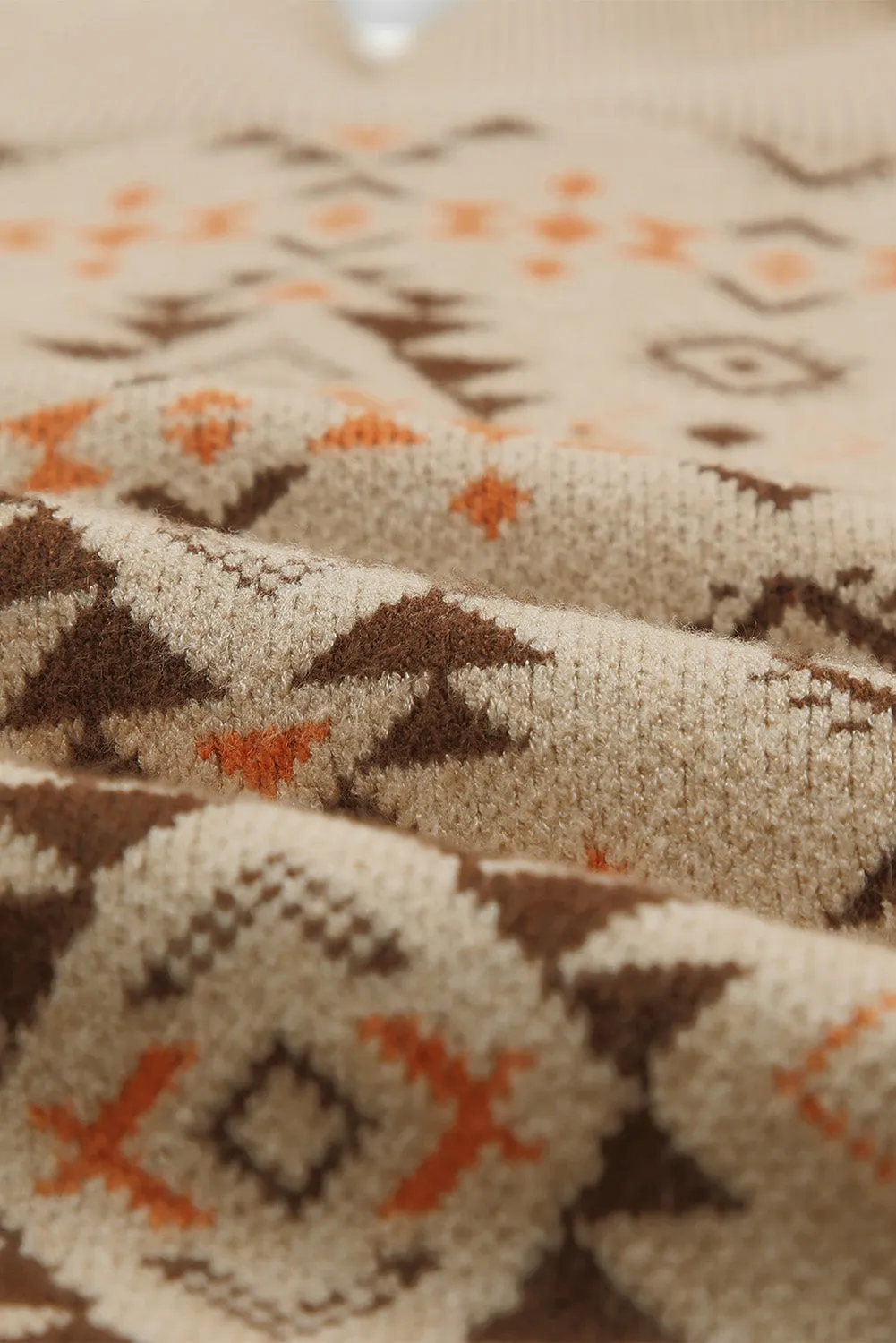 Khaki Aztec Knitted Drop Shoulder Zipped Sweater