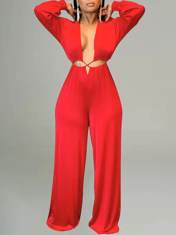 Lace-Up Plunge Jumpsuit