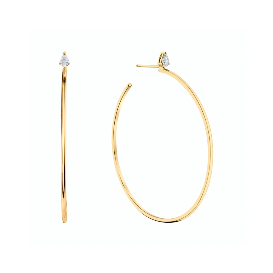 Large Plain Hoops w/ Pear Diamond Studs