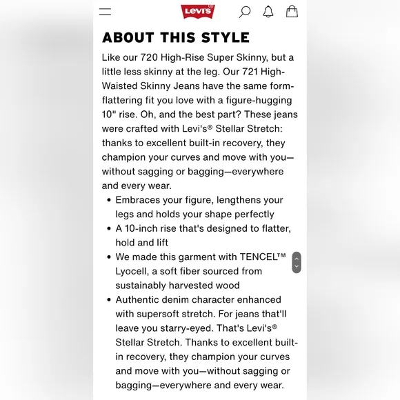 Levi's 721 High Rise Skinny Jeans