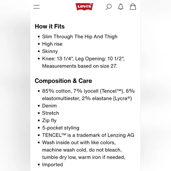 Levi's 721 High Rise Skinny Jeans