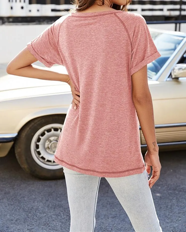 Looking Up Cool Colorblock Top T-shirt - Pink