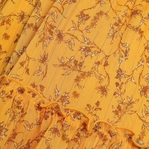 Lulus Stylish Day Mustard Yellow Floral Print Tie-Strap Skater Dress