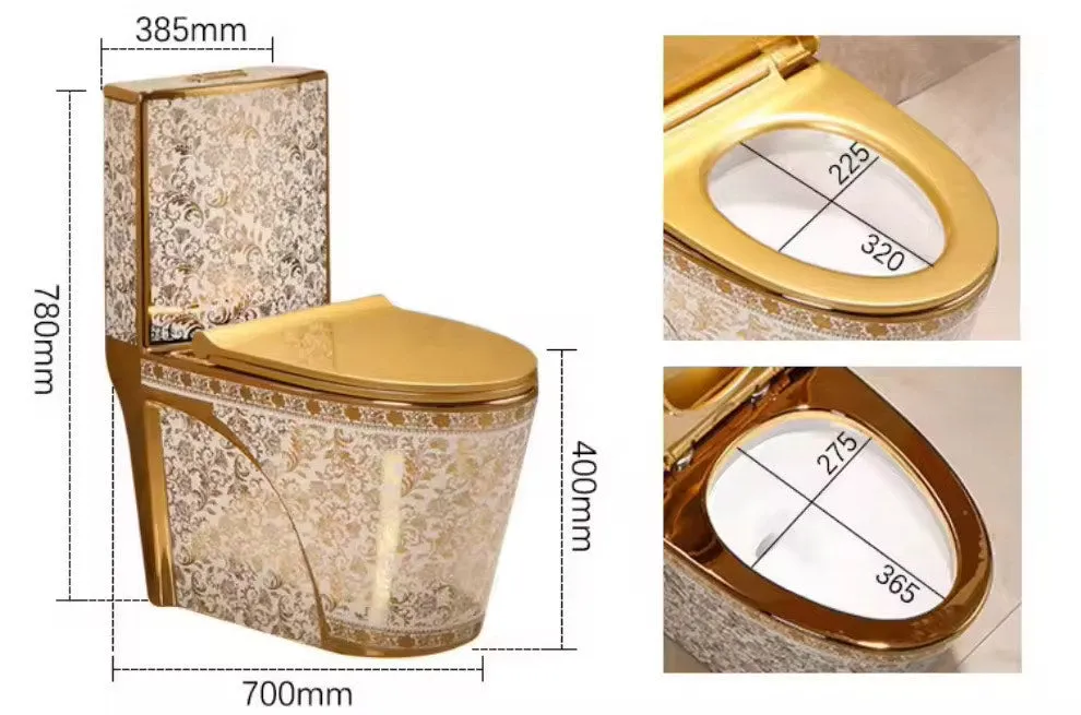 Luxury Bathroom Toilet Seat Gold With White Stylish Designs Dual Flush Floor Mounted