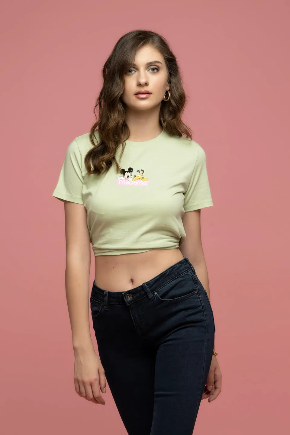 Madame Disney Mickey And Pluto Print Green Top