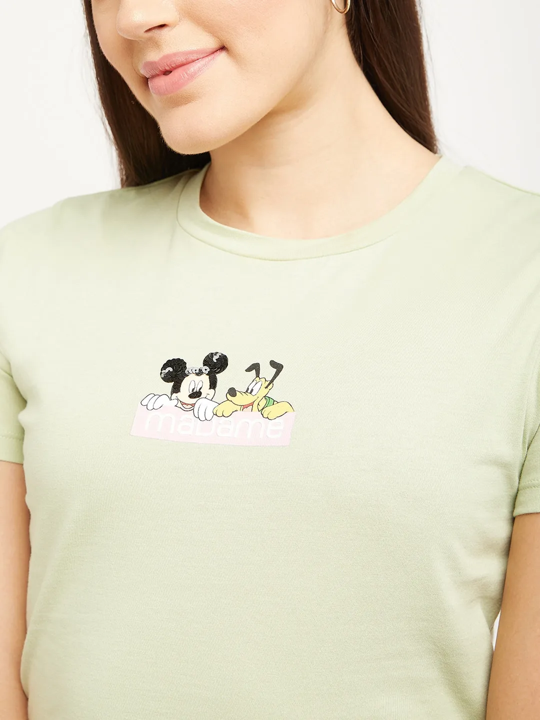 Madame Disney Mickey And Pluto Print Green Top
