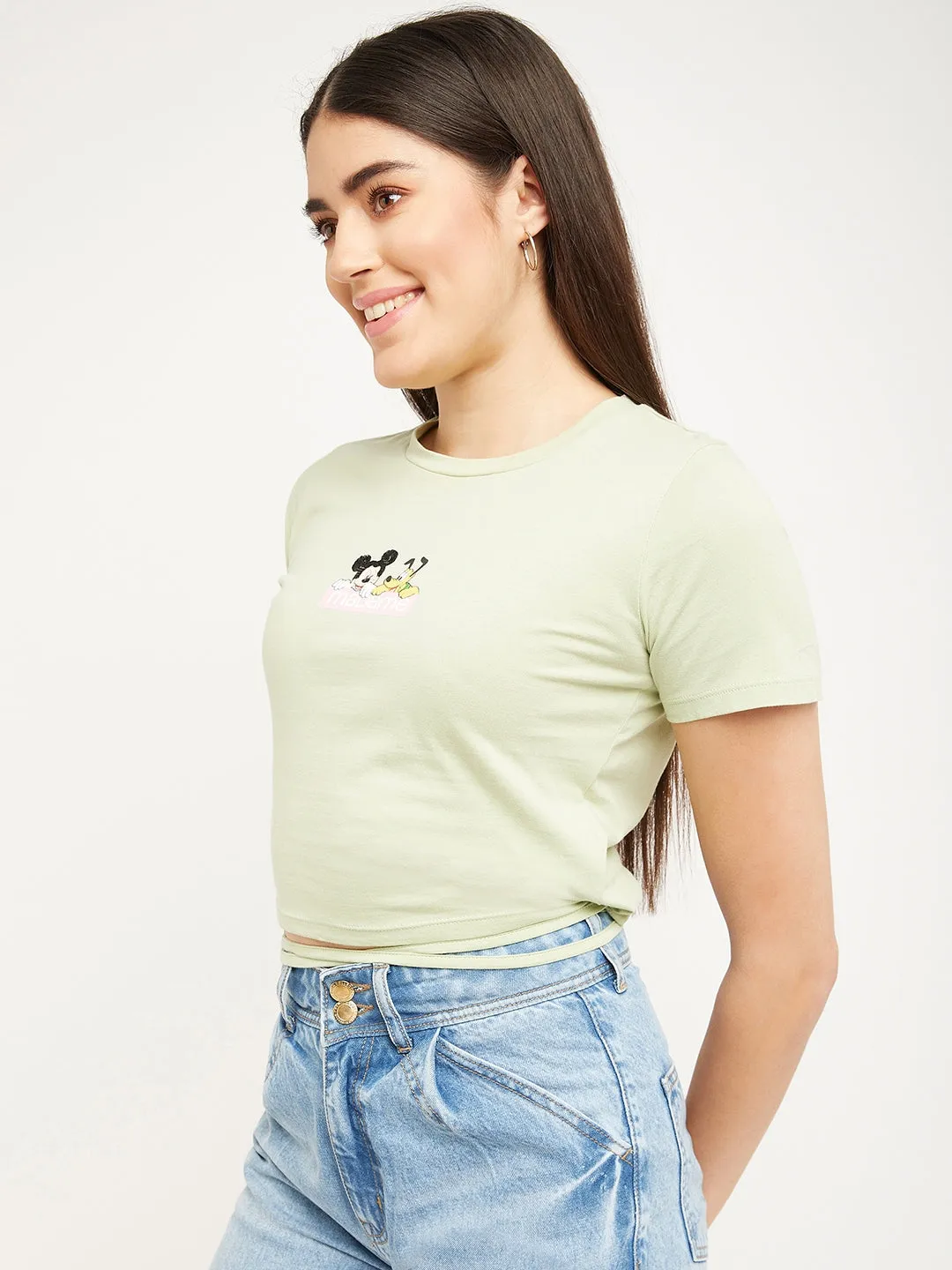 Madame Disney Mickey And Pluto Print Green Top