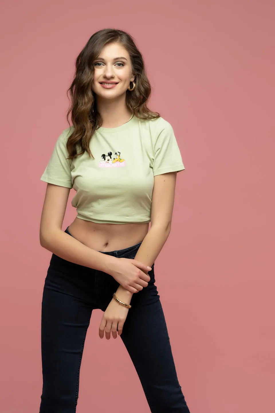 Madame Disney Mickey And Pluto Print Green Top