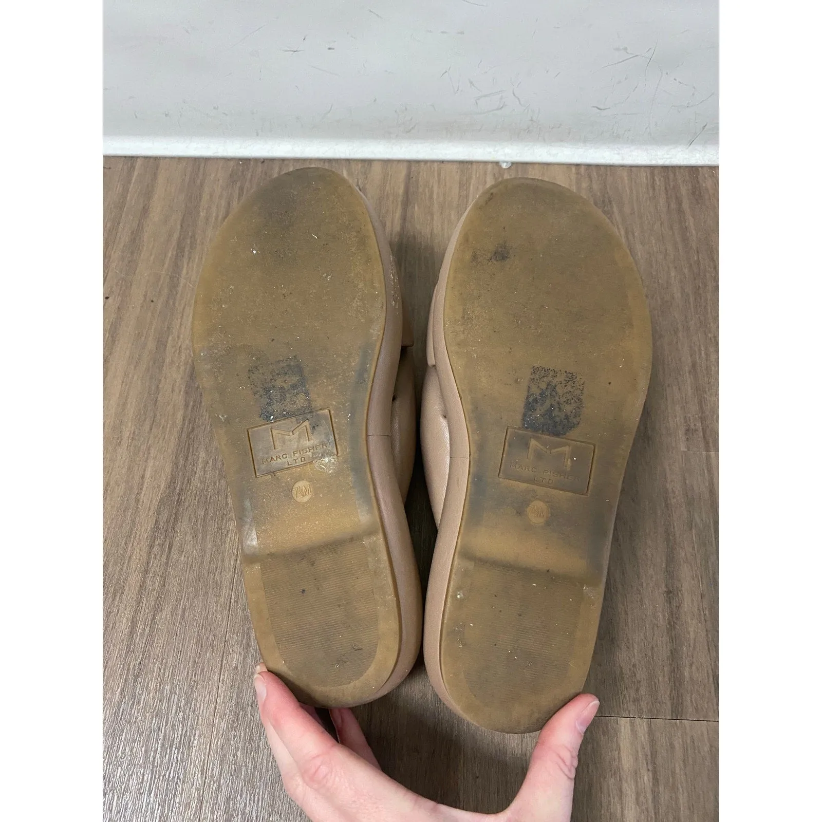Marc Fisher Nude Leather Soft Strap Sandals Sz 7.5