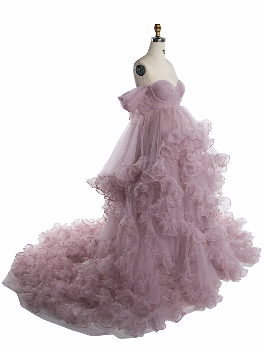 Maternity Dress for Photo Shoot Tulle Ruffle Maternity Gown Baby Shower Photoshoot Dress YW243160